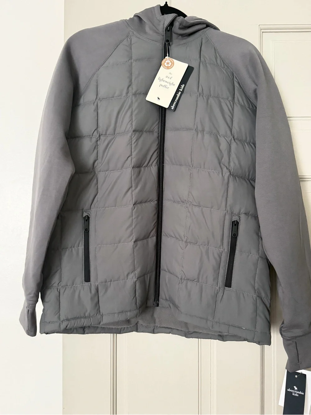 abercrombie kids Gray Quilted Hooded Puffer Jacket